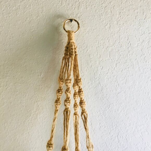 Macreme plant holder with gold color ring, twist design holds one plant boho - Picture 2 of 5